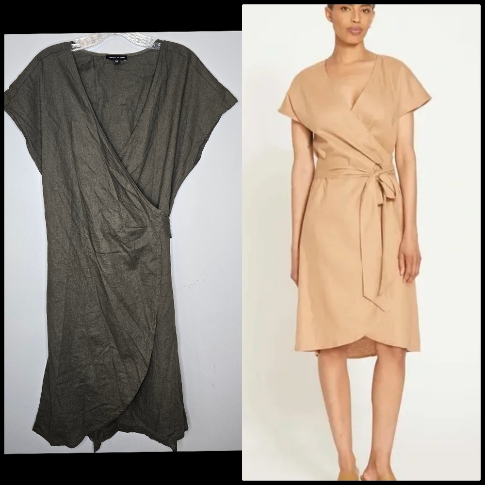 Universal Standard Midi Tulip Hem Linen Blend Wrap Dress Sage Green size 2XS 6-8